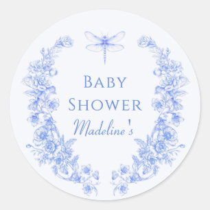 French Floral Something Blue Dragonfly Baby Shower Classic Round Sticker