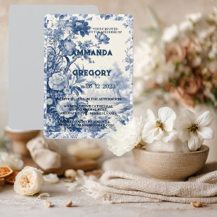 French Floral Toile Blue Invitation