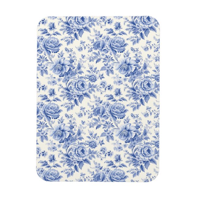 French floral toile blue magnet (Vertical)