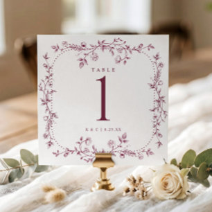French Floral Toile Red Wine Wedding Table Numbers