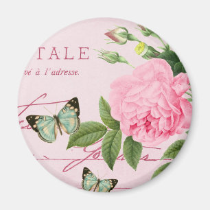 French floral vintage magnet girly w/ pink rose