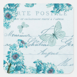 French floral vintage stickers w/ blue flowers