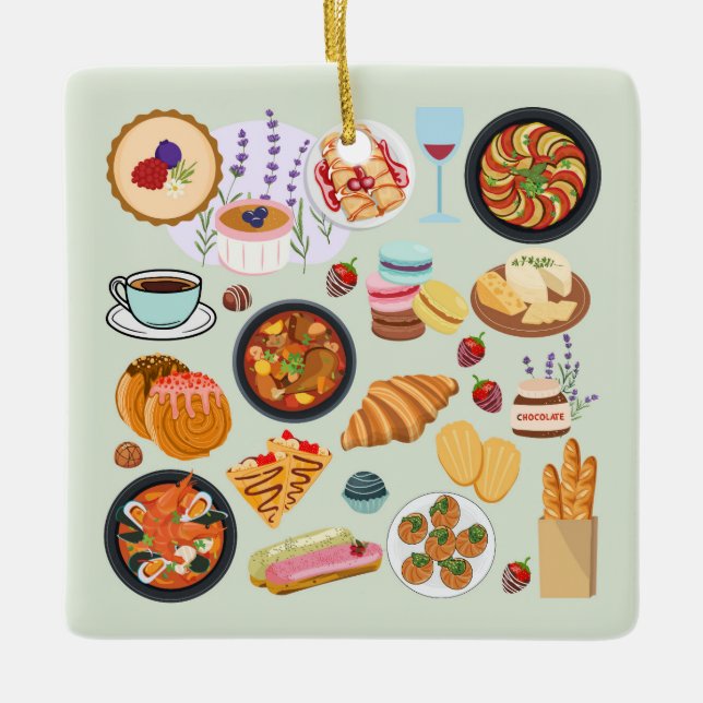 French Food Ceramic Ornament (Front)