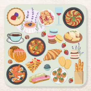 French Food Square Paper Coaster