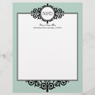 French frame blue monogram professional stationery customized letterhead