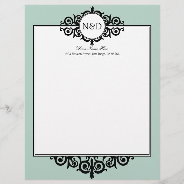 French frame blue monogram professional stationery customized letterhead (Front)