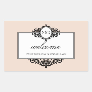 French frame pink monogram out of town gift bag rectangular sticker