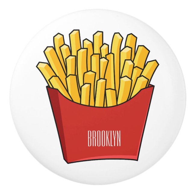French fries cartoon illustration ceramic knob (Front)