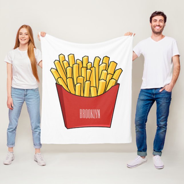 French fries cartoon illustration fleece blanket (In Situ)