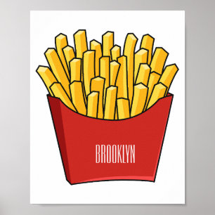 French fries cartoon illustration poster