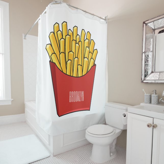 French fries cartoon illustration shower curtain (In Situ)