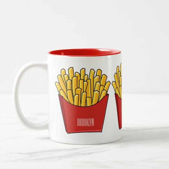 French fries cartoon illustration Two-Tone coffee mug (Left)