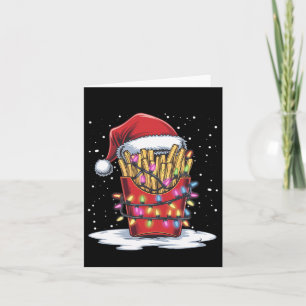 French Fries Christmas Tree Santa Hat Lights Xmas Card