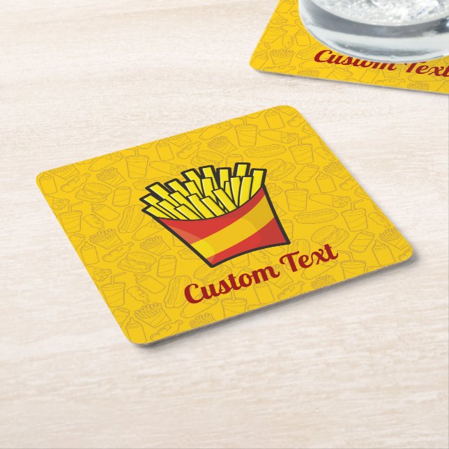 French Fries Square Paper Coaster (Angled)