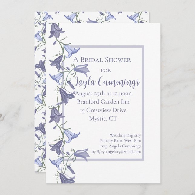 French Garden Bluebell Flowers Bridal Shower Invitation (Front/Back)