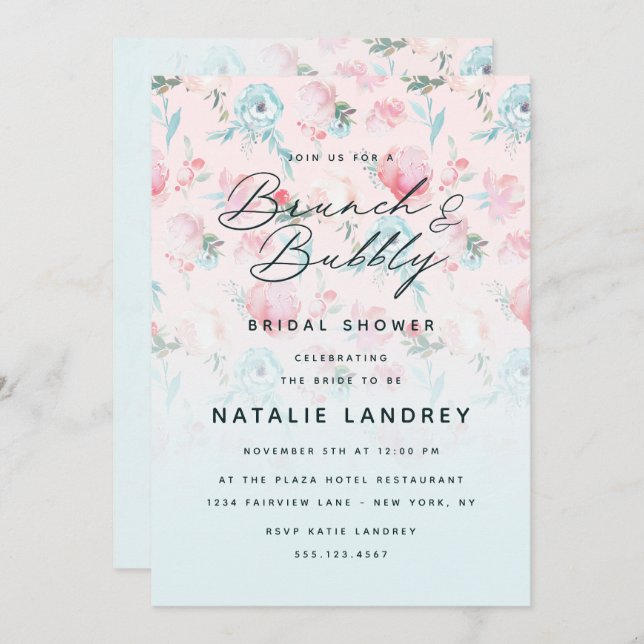 French Garden Floral Brunch & Bubbly Bridal Shower Invitation (Front/Back)