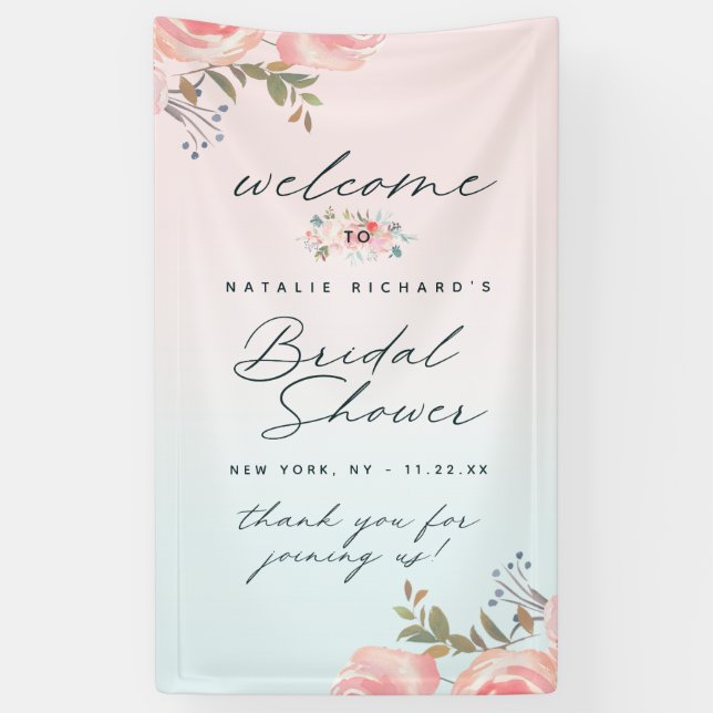 French Garden Floral Peony Bridal Shower Welcome Banner (Vertical)