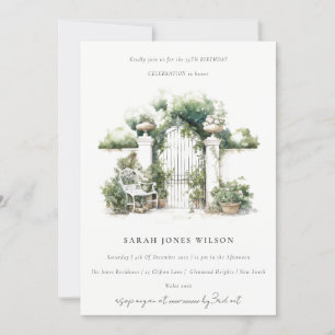 French Garden Landscape Watercolor Photo Birthday Invitation