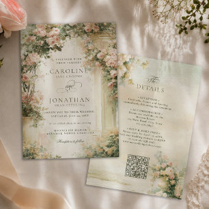 French Garden Regency QR code Romantic Wedding Invitation