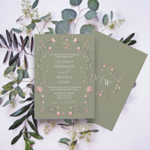 French Garden Sage Green Wedding Invitation