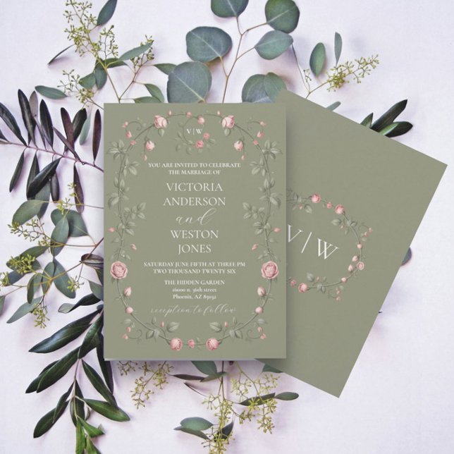 French Garden Sage Green Wedding Invitation (Creator Uploaded)