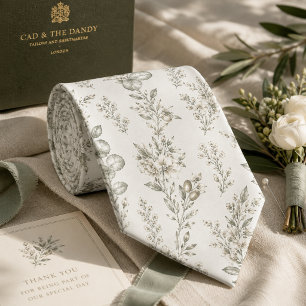 French Garden Toile Botanical Eucalyptus & Olive Tie