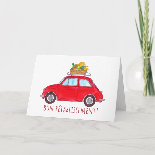 French Get well Red Retro Fiat 500 Card (Front)