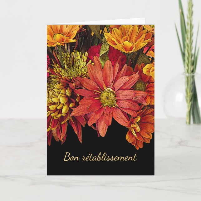 French Get Well Soon with Fall Flower Arrangement Card (Front)