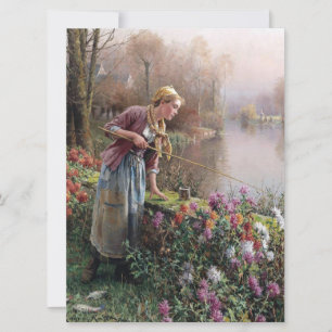 French Girl Fishing in Brittany Card