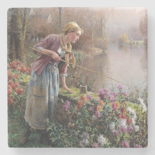 French Girl Fishing in Brittany Stone Coaster
