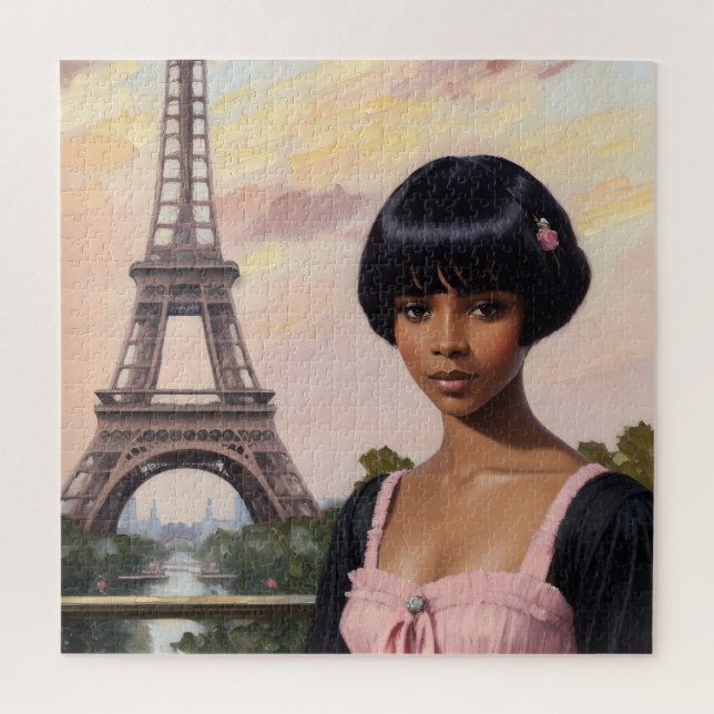 French Girl Pink Parisian Black Girl Art Jigsaw Puzzle (Vertical)