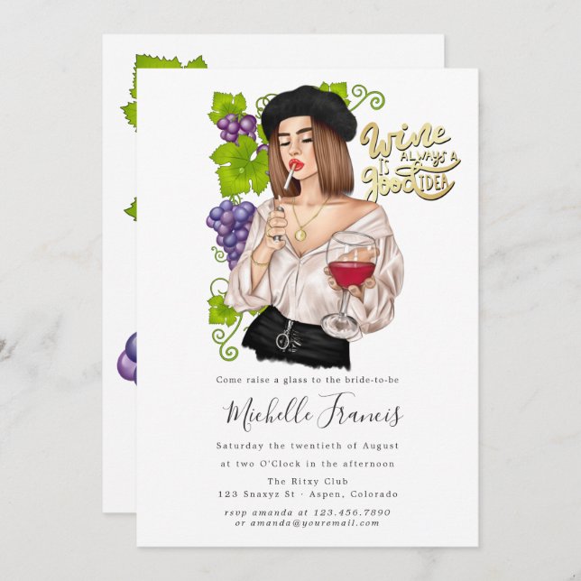 French Girl Wine Tasting Bridal Shower Invitation (Front/Back)