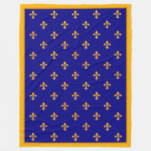 French Gold Fleurs de Lis on Azur Banner Fleece Blanket