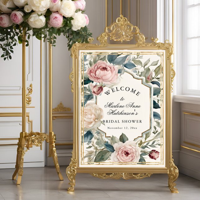 French Gold Floral Elegant Tea Bridal Shower Poster (Creator Uploaded)