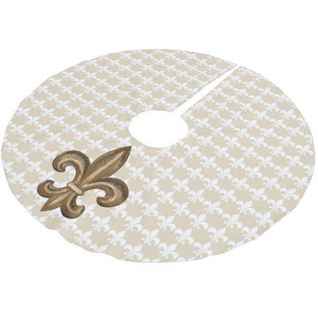 French Golden Fleur De Lis Crest Brushed Polyester Tree Skirt (Angled)