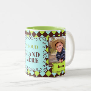 FRENCH Grandmother Grand-mère Brown Green 2 Photo Two-Tone Coffee Mug