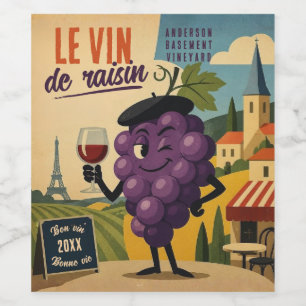 French grapes mid century mod homemade cordial red wine label