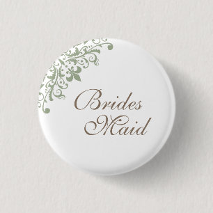 French Green Fleur de Lis Script Bridesmaid  3 Cm Round Badge