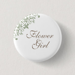 French Green Fleur de Lis Script Flower Girl 3 Cm Round Badge