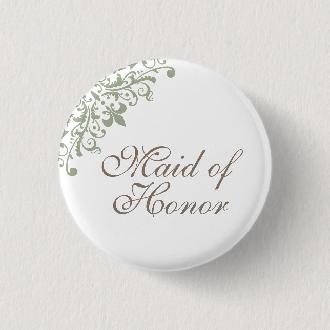 French Green Fleur de Lis Script Maid of Honour 3 Cm Round Badge (Front)