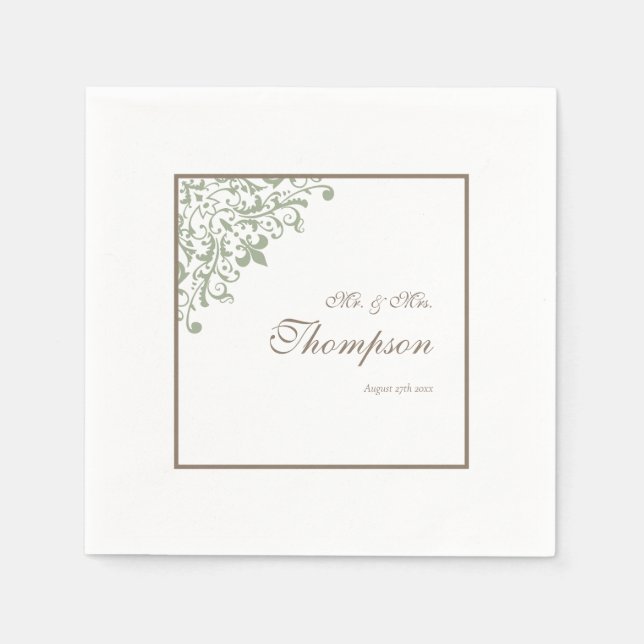 French Green Fleur de Lis Wedding Reception Napkin (Front)