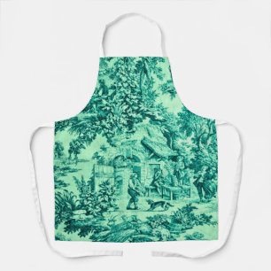 French Green Toile Chinoiserie Rustic Style  Apron