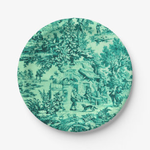 French Green Toile Chinoiserie Rustic Style Paper Plate
