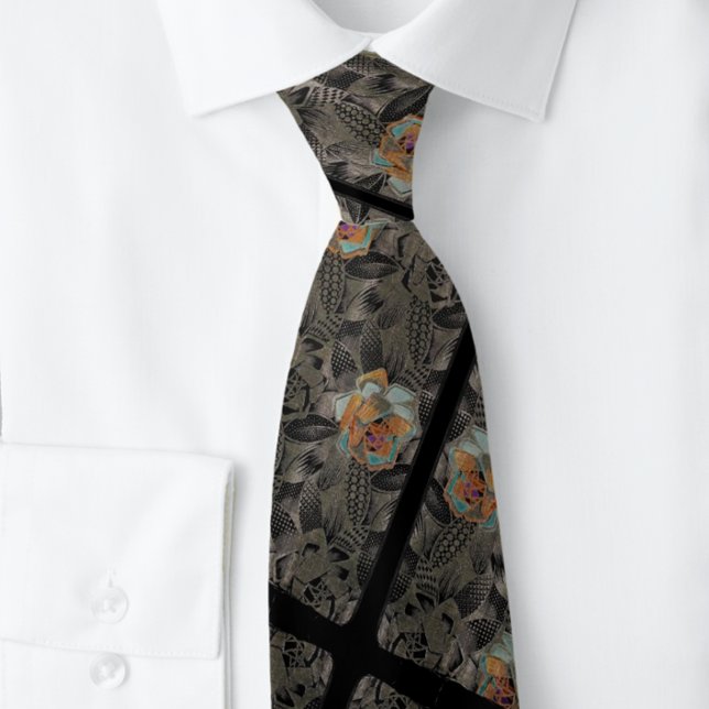 French Grey Black Floral  NeckTie (Creator Uploaded)