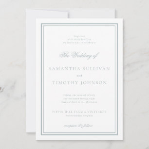 French Grey Blue Classic Border Wedding Invitation
