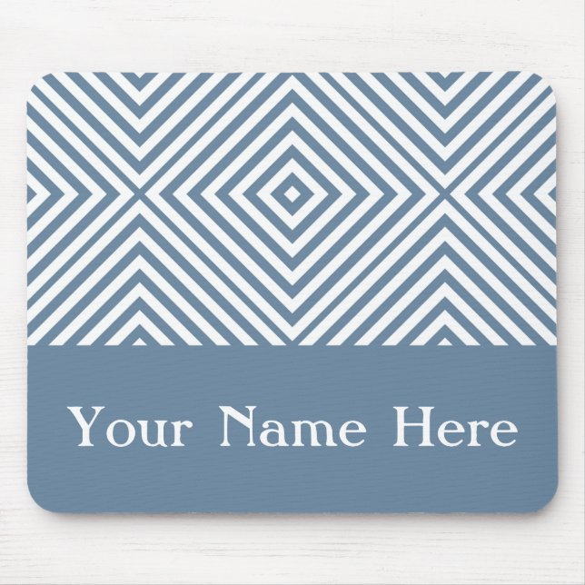 French Grey Diamond Chevron with custom name Mouse Pad (Front)