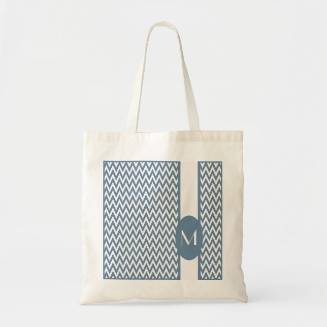 French Grey Elegant Chevron Design with monogram Tote Bag (Front)