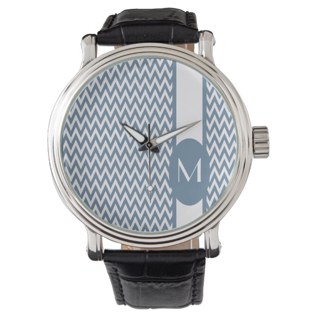 French Grey Elegant Chevron Design with monogram Watch (Front)