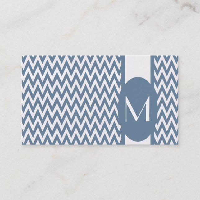 French Grey Elegant Chevron Monogram Business Card (Front)