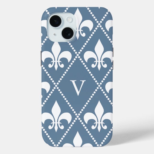 French Grey Fleur de Lis w/ monogram Case-Mate iPhone Case (Back)